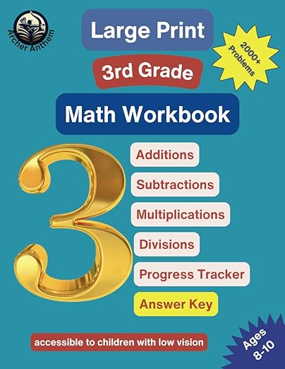 Large Print 3rd Grade Math Workbook - Comprehensive Practice in Addition, Sub...