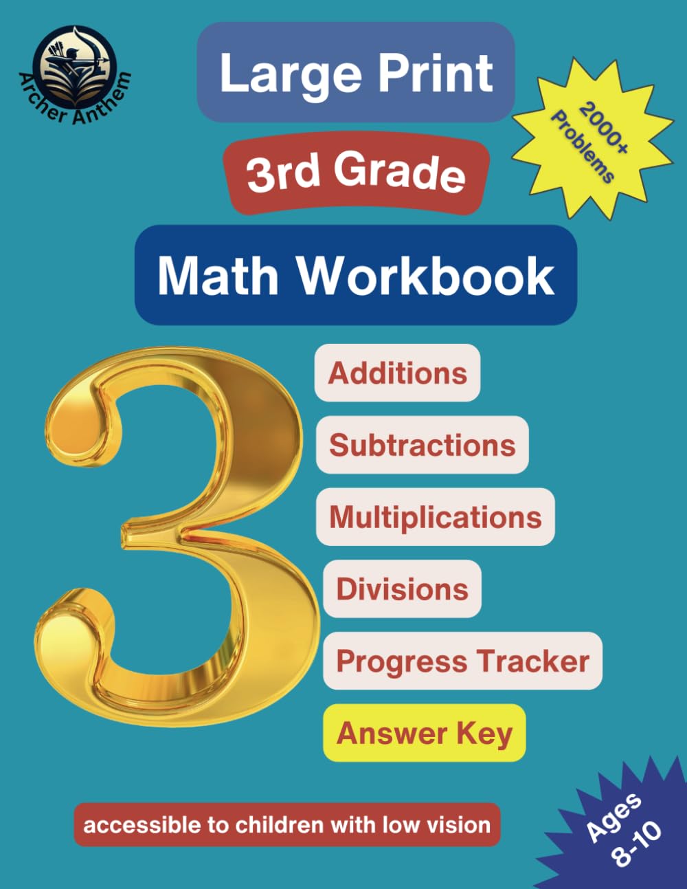 Large Print 3rd Grade Math Workbook - Comprehensive Practice in Addition, Sub...