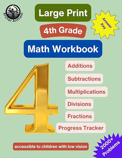 Large Print 4th Grade Math Workbook - Addition, Subtraction, Multiplication, ...